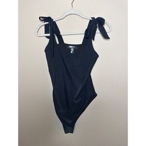 Beach Riot Tie Straps Ribbed Black One Piece Swimsuit Size Large New